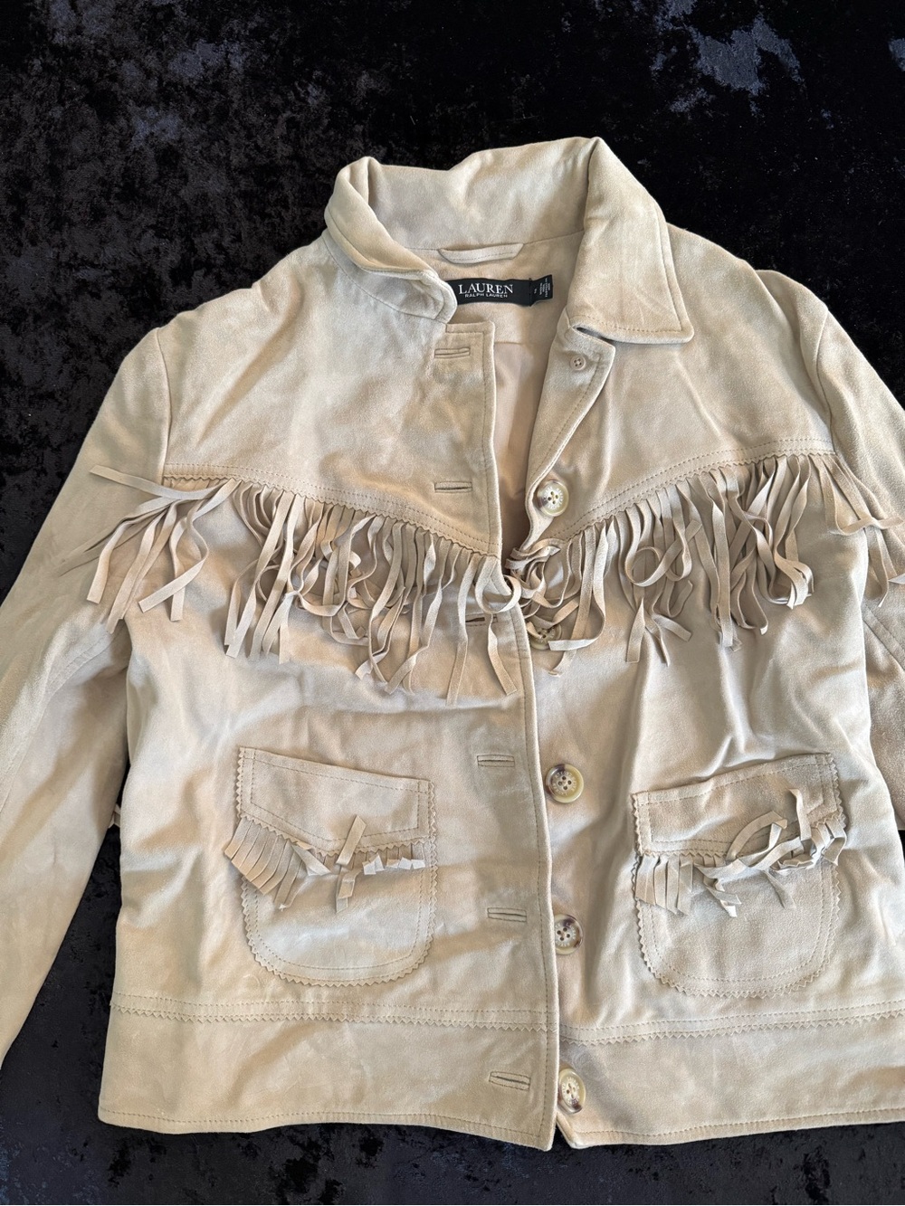 Lauren by Ralph Lauren 100% Genuine Suede Western Fringe Jacket - Picture 3 of 7